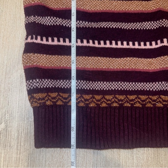 LOFT Scalloped Striped Metallic Maroon Sweater size XS - Picture 5 of 10